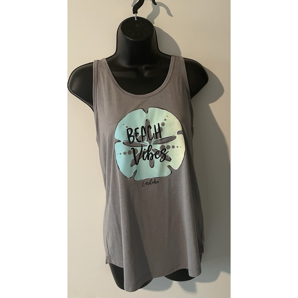 Cariloha Bamboo Racer Tank Top Women Size Large Beach Vibes New w/Tags, Gray